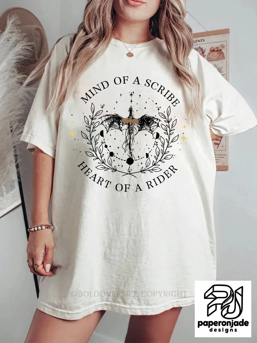 Mind of a Scribe Heart of a Rider Dragon Fantasy Graphic T-Shirt