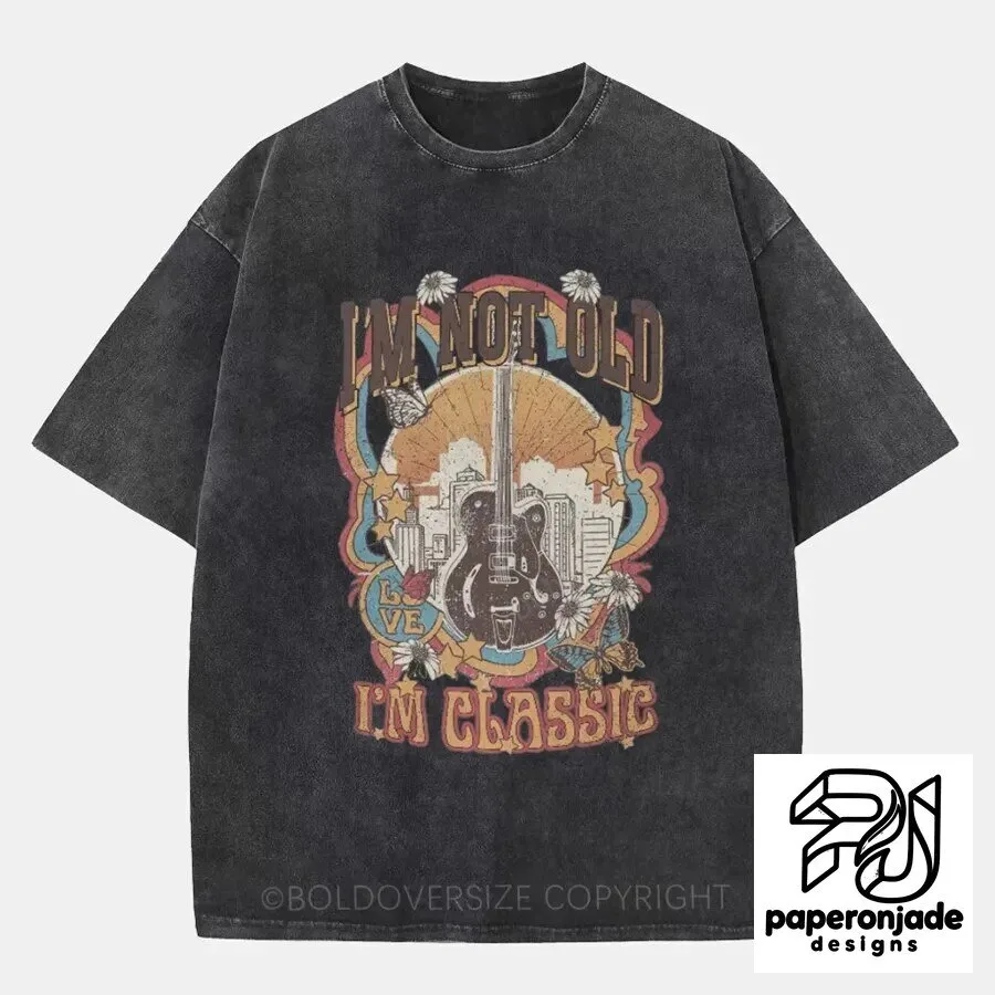 Vintage I'm Not Old I'm Classic Guitar Sunset Graphic Print T-Shirt